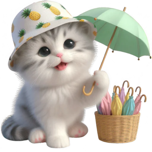 Стикер Котик в шляпе ананасе