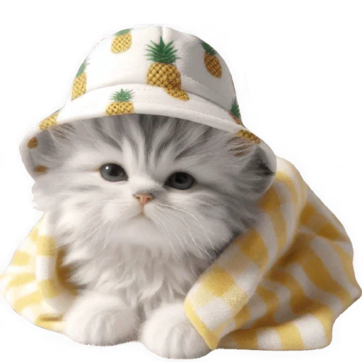 Стикер Котик в шляпе ананасе
