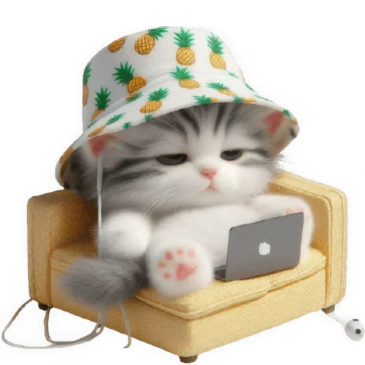 Стикер Котик в шляпе ананасе