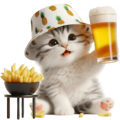 Стикер Котик в шляпе ананасе